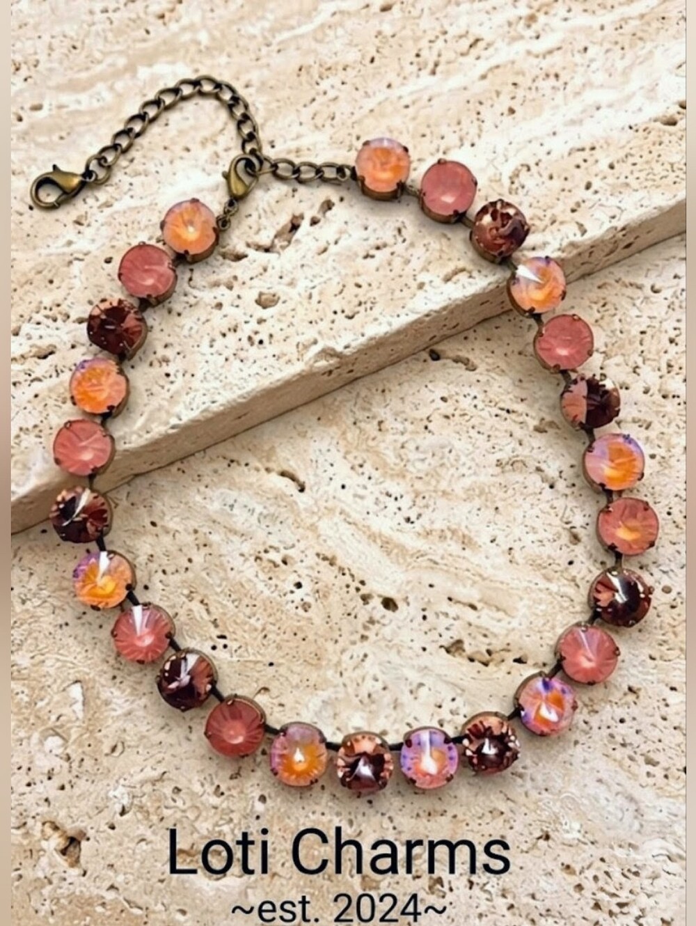 Pink Flamingo Punch In Large Premium Crystals In Classic Brass Necklace